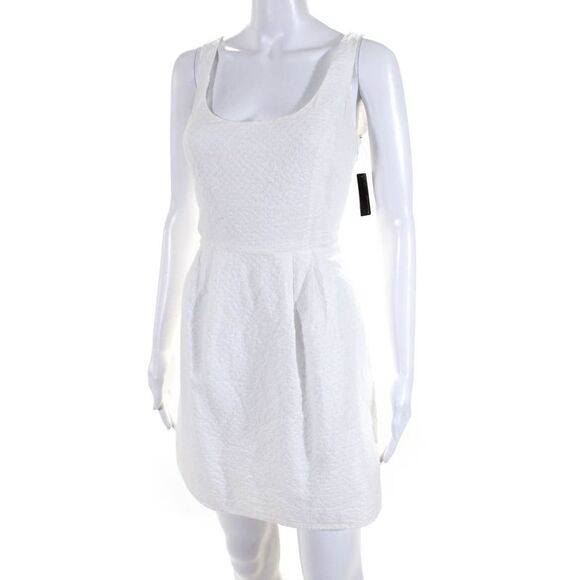 Ellelauri Womens Scoop Neck Sleeveless Textured A Line Dress White Size L - Picture 2 of 7
